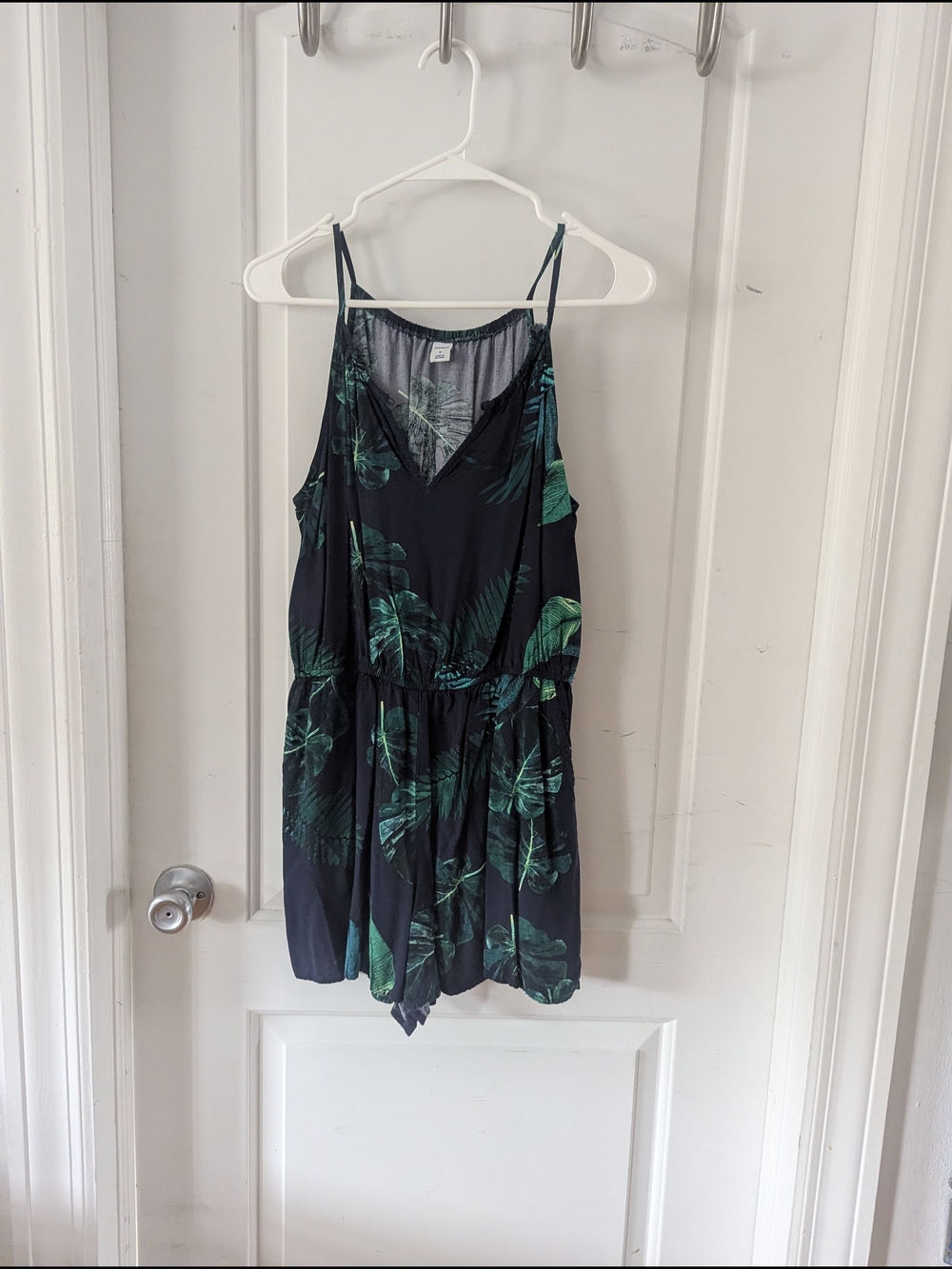 Old Navy Dark Blue Romper with Green Leaf Print